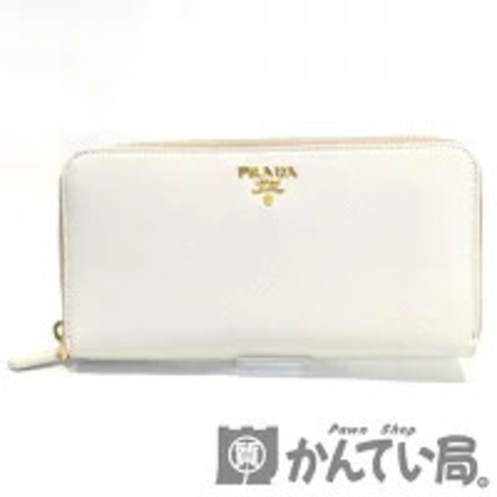 PRADA Long Wallet Round Zipper Wallet Bill Card White Leather - Picture 1 of 10